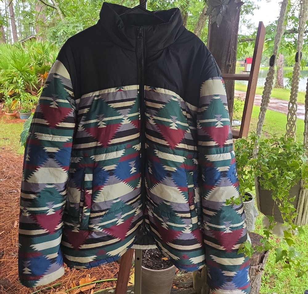 Forever 21 Men's Aztec Print Funnel Collar Puffer Coat Size XXL